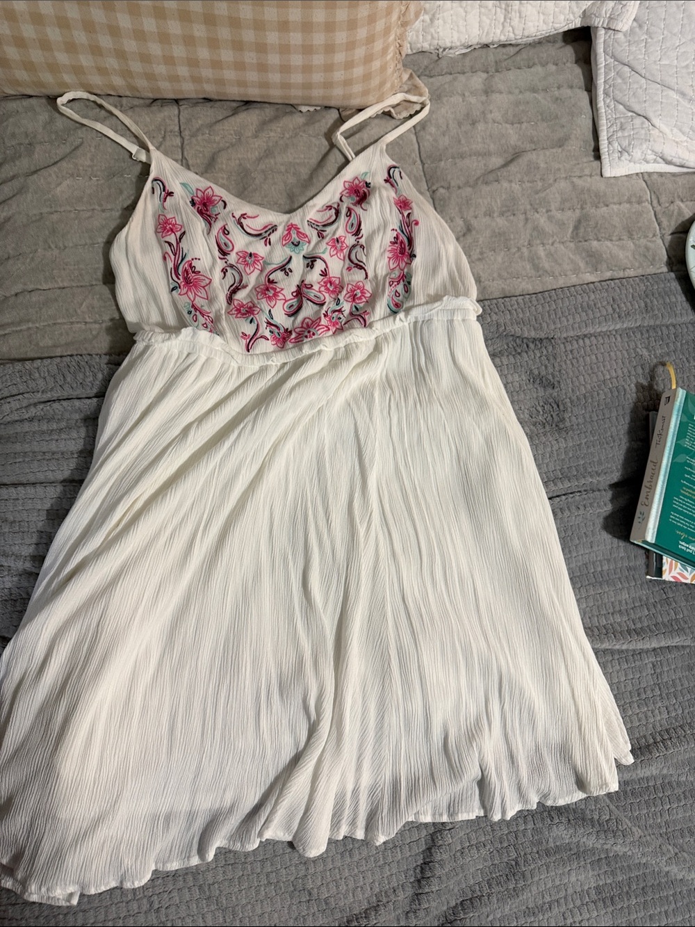 torrid White Sundress with Pink Floral Embroidery
